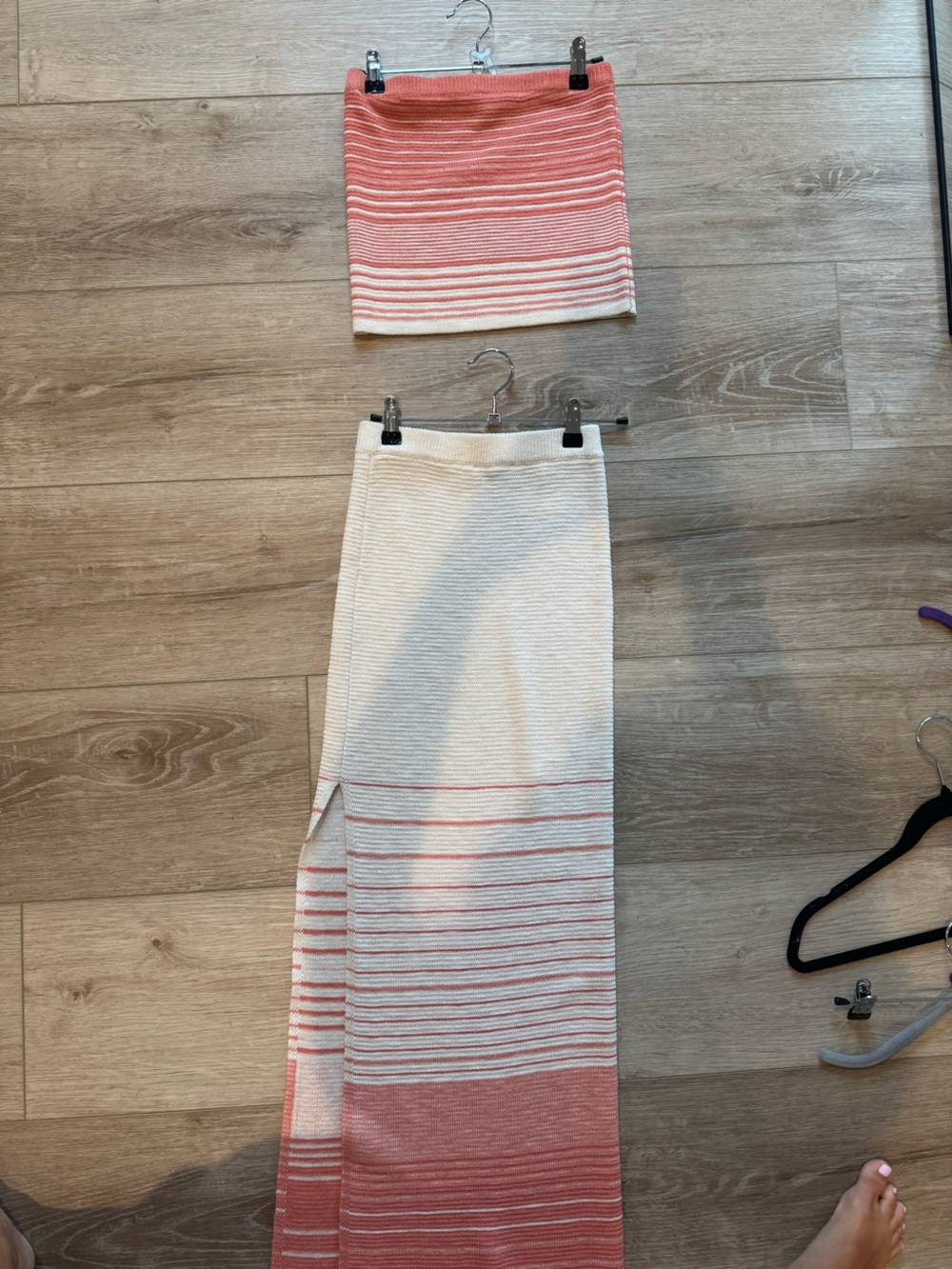 Striped Pink and Cream Knit Maxi Skirt Set